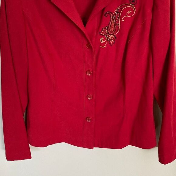 🔥3/$20🔥 Studio I Petite red embroidered blazer size 6P - Picture 4 of 9